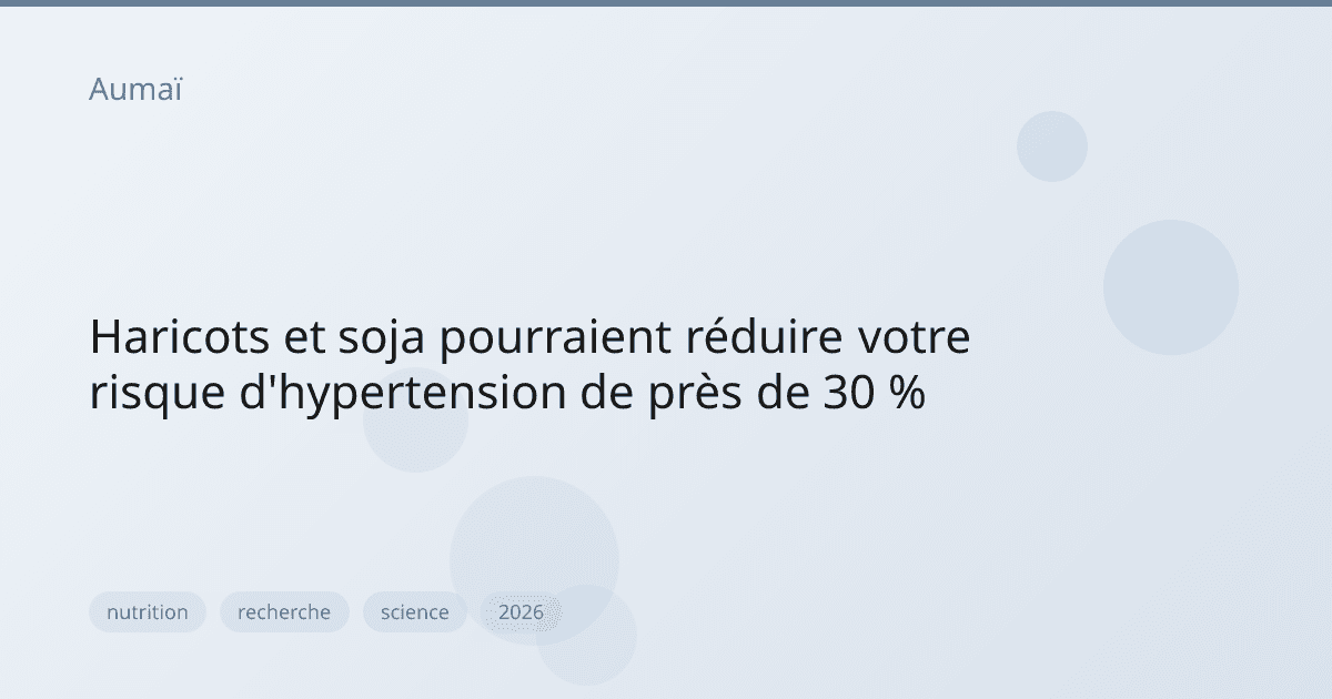 Haricots et soja pourraient réduire votre risque d'hypertension de près de 30 %